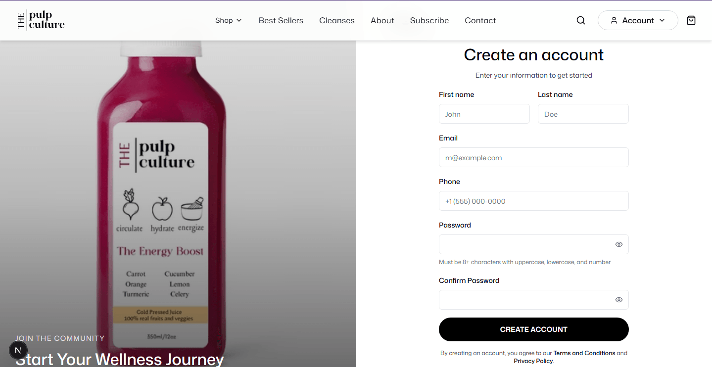 Account Sign up Page