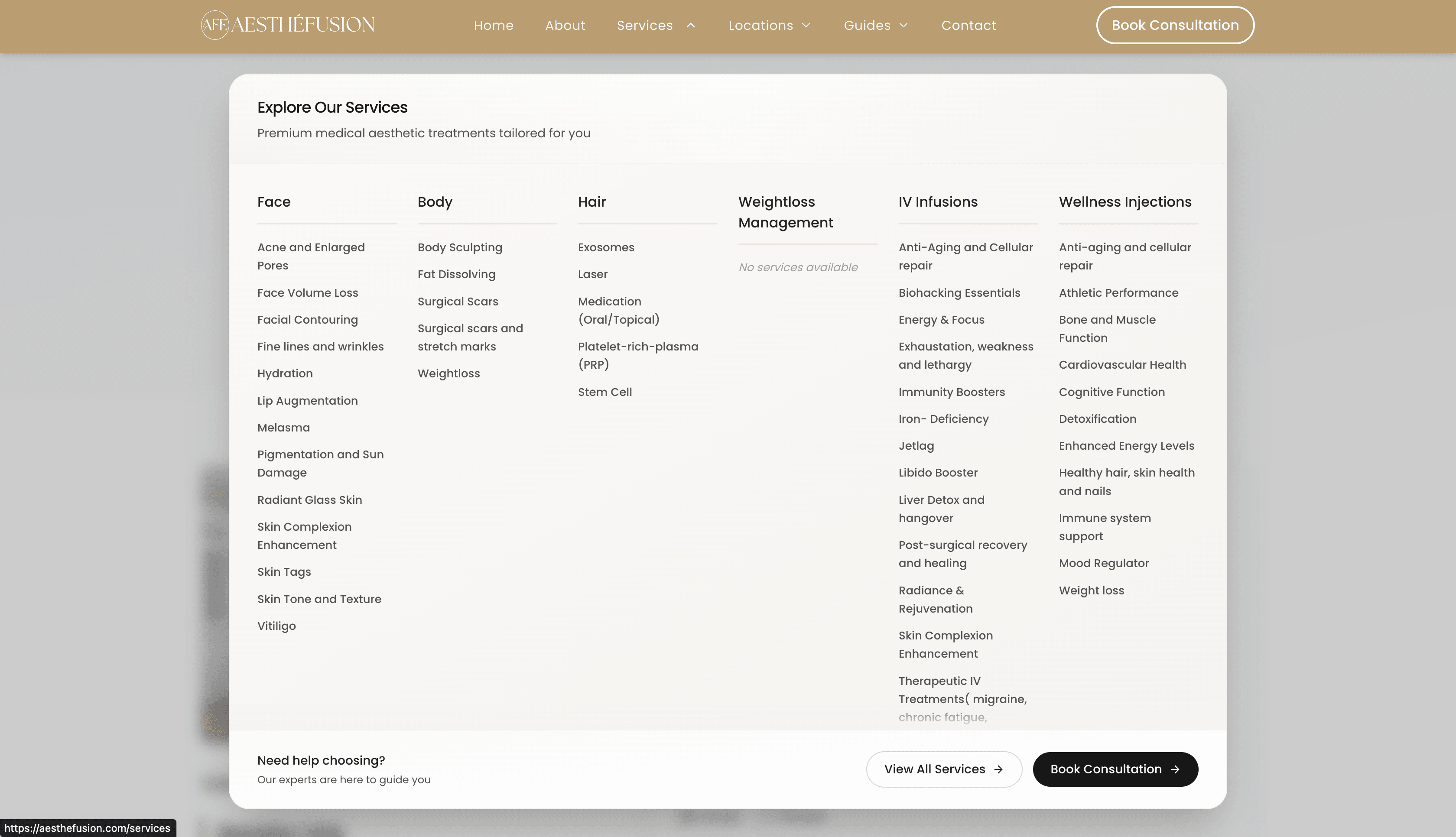 Aesthefusion website homepage hero section showcasing premium medical aesthetics branding with elegant typography and patient trust statistics