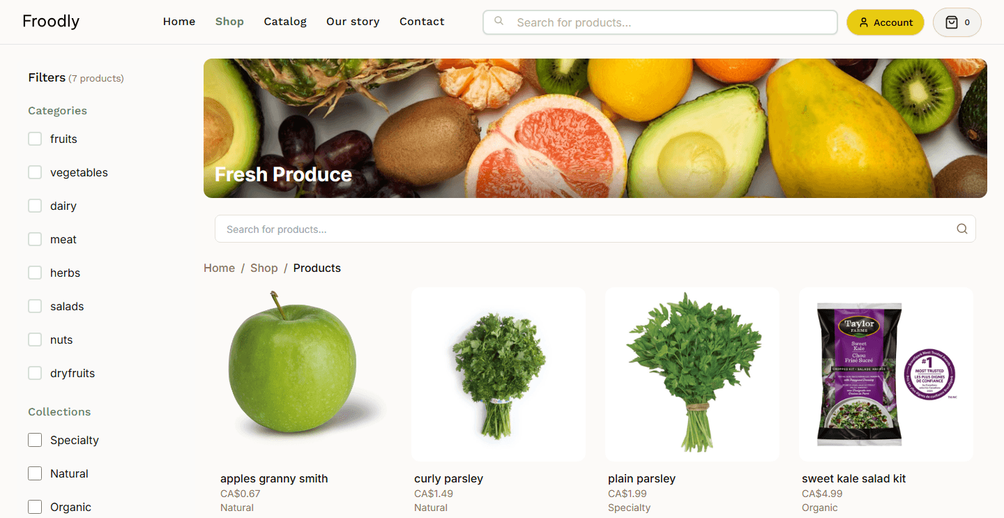 The seamless and user-friendly checkout process on the Froodly mobile site.