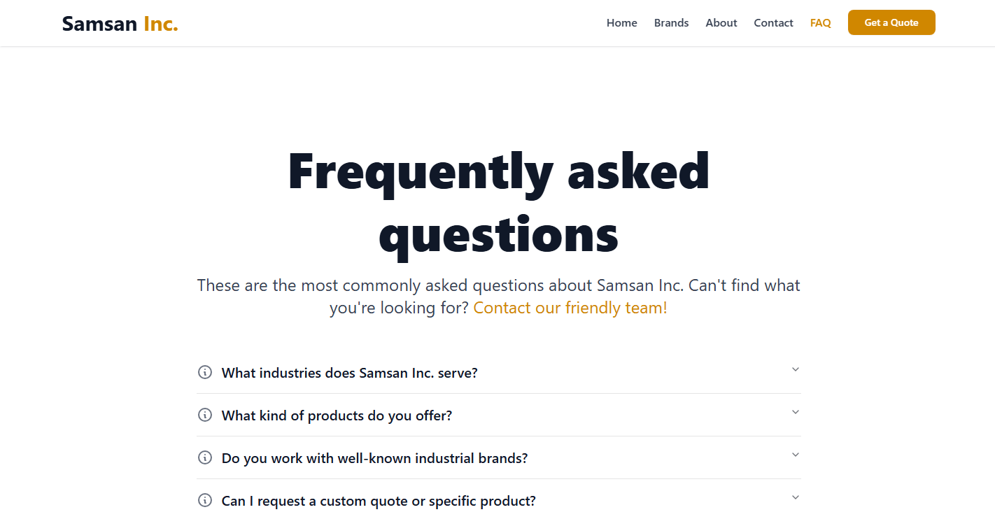 Faq section For samsaninc.ca build by Agency by Naman kataria