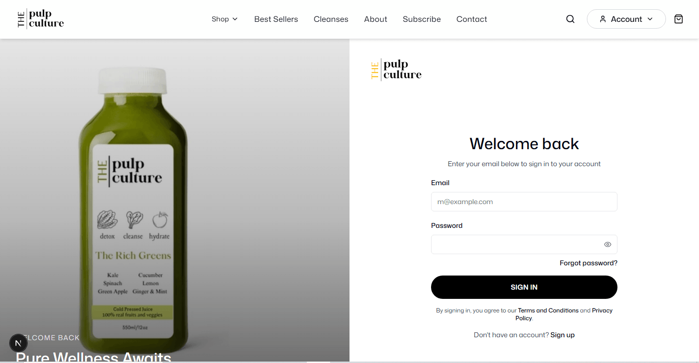 Account sign in page