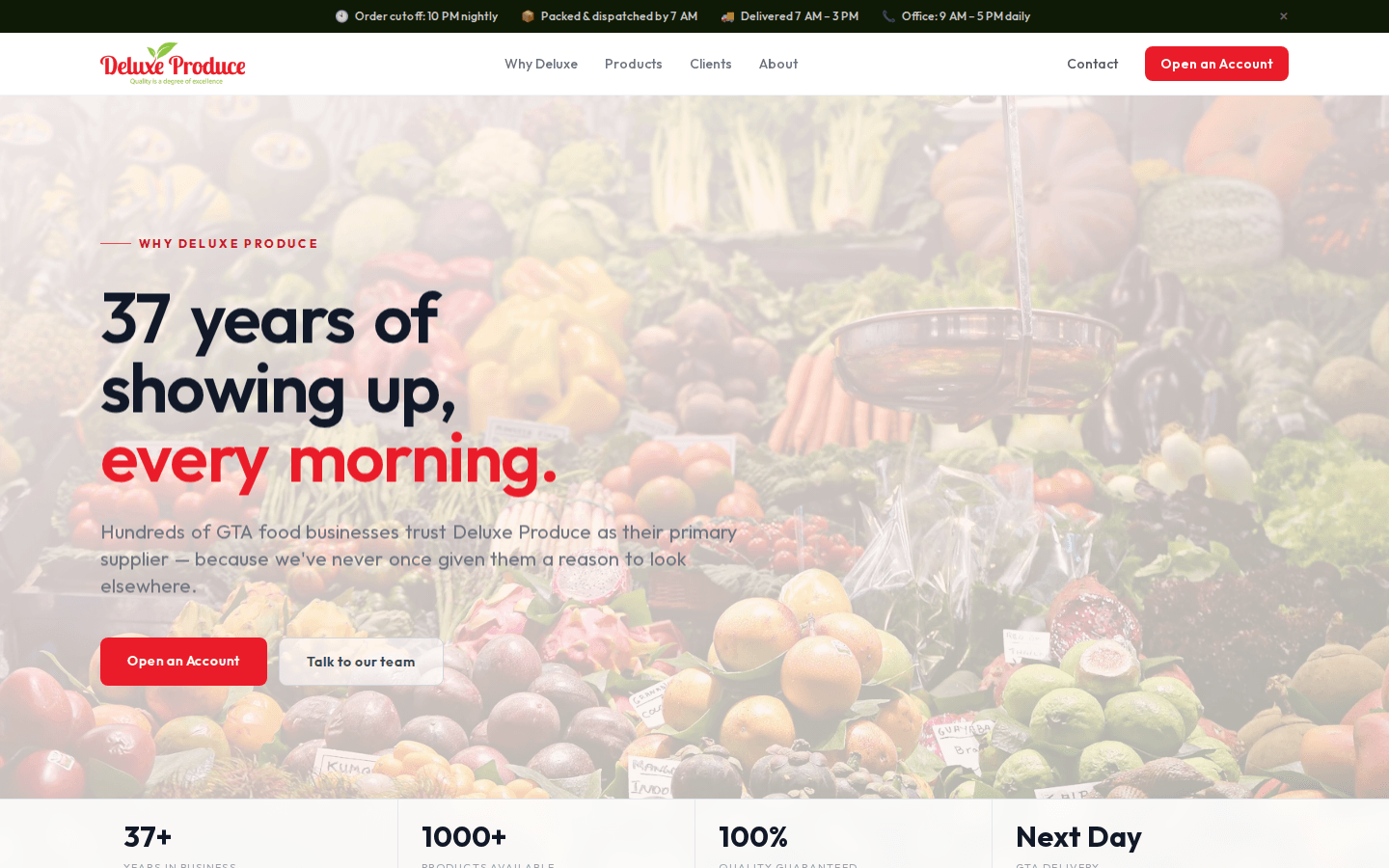 Deluxe Produce why-deluxe page showing business proof points.