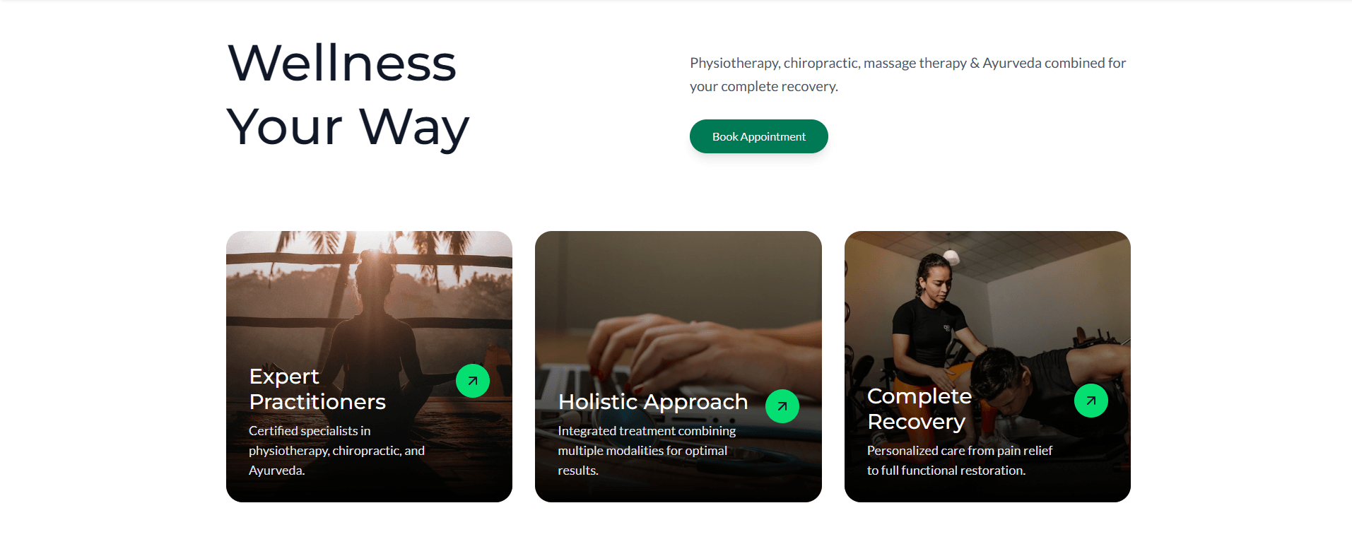 A screenshot of the Ayurcan website homepage, showing the clean design with Poppins and Inter fonts.