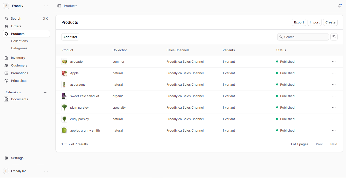 Froodly's clean and modern e-commerce website design